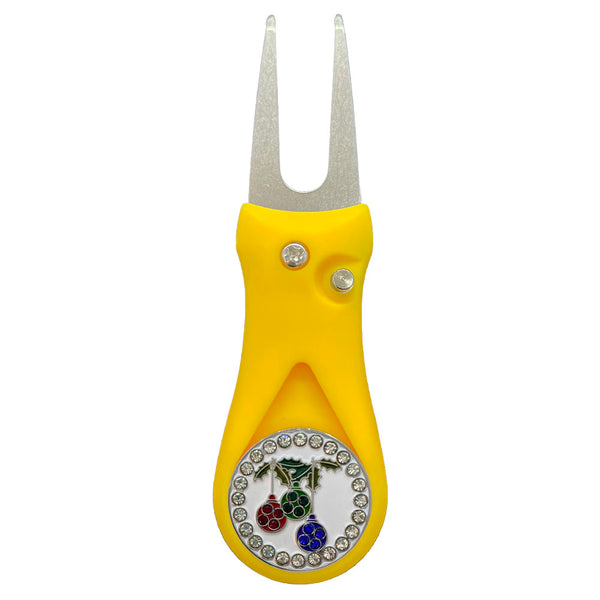 Giggle Golf Bling Christmas Ornaments Ball Marker On A Plastic, Yellow, Divot Repair Tool