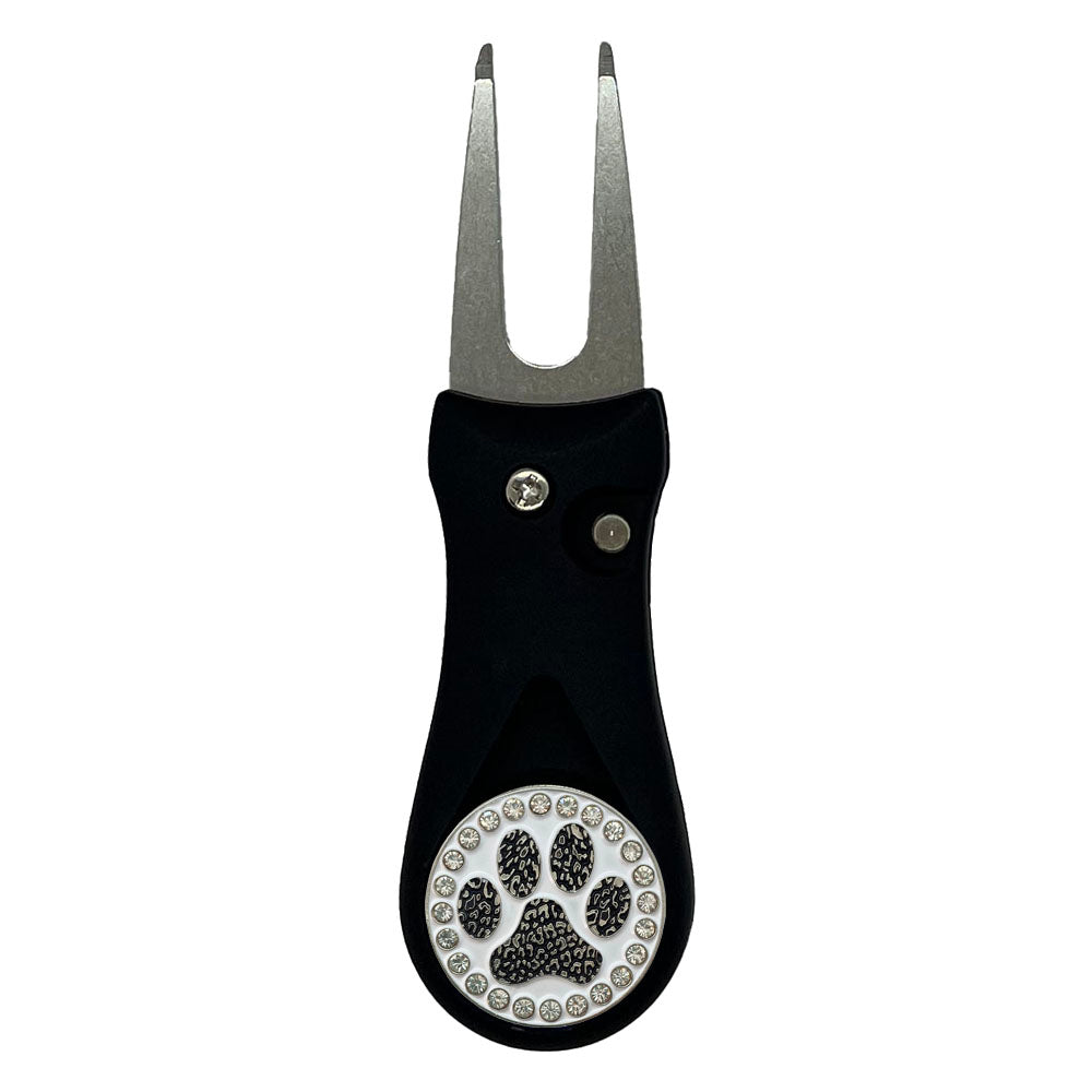 Paw Print (Black) Golf Ball Marker With Colored Divot Repair Tool