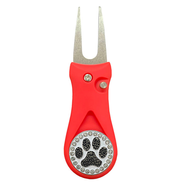 Giggle Golf Bling Paw Print (black) Ball Marker On A Plastic, Red, Divot Repair Tool