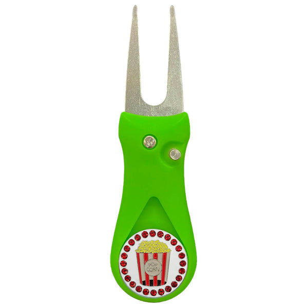Giggle Golf Bling Popcorn Golf Ball Marker On A Plastic, Green, Divot Repair Tool
