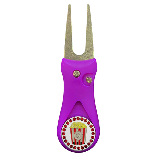 Giggle Golf Bling Popcorn Golf Ball Marker On A Plastic, Purple, Divot Repair Tool