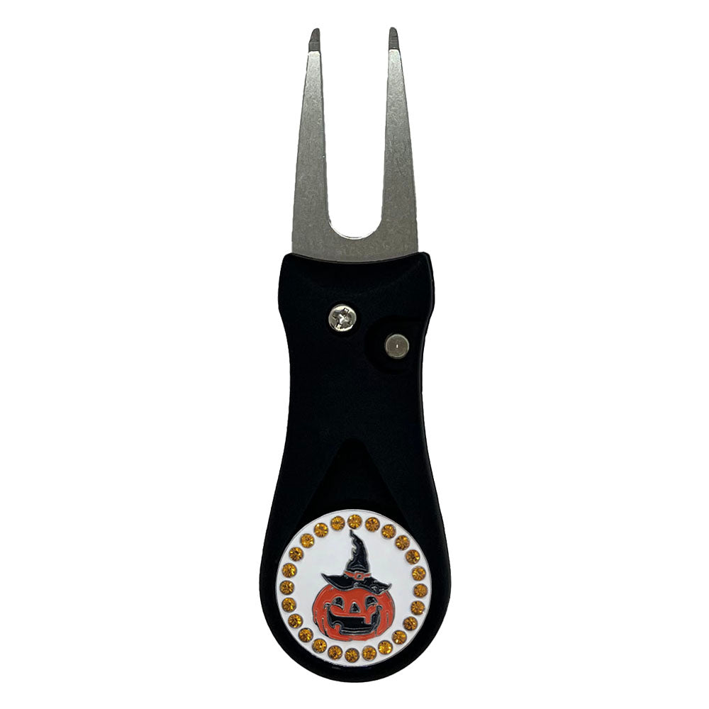 Giggle Golf Bling Pumpkin Ball Marker On A Plastic, Black, Divot Repair Tool