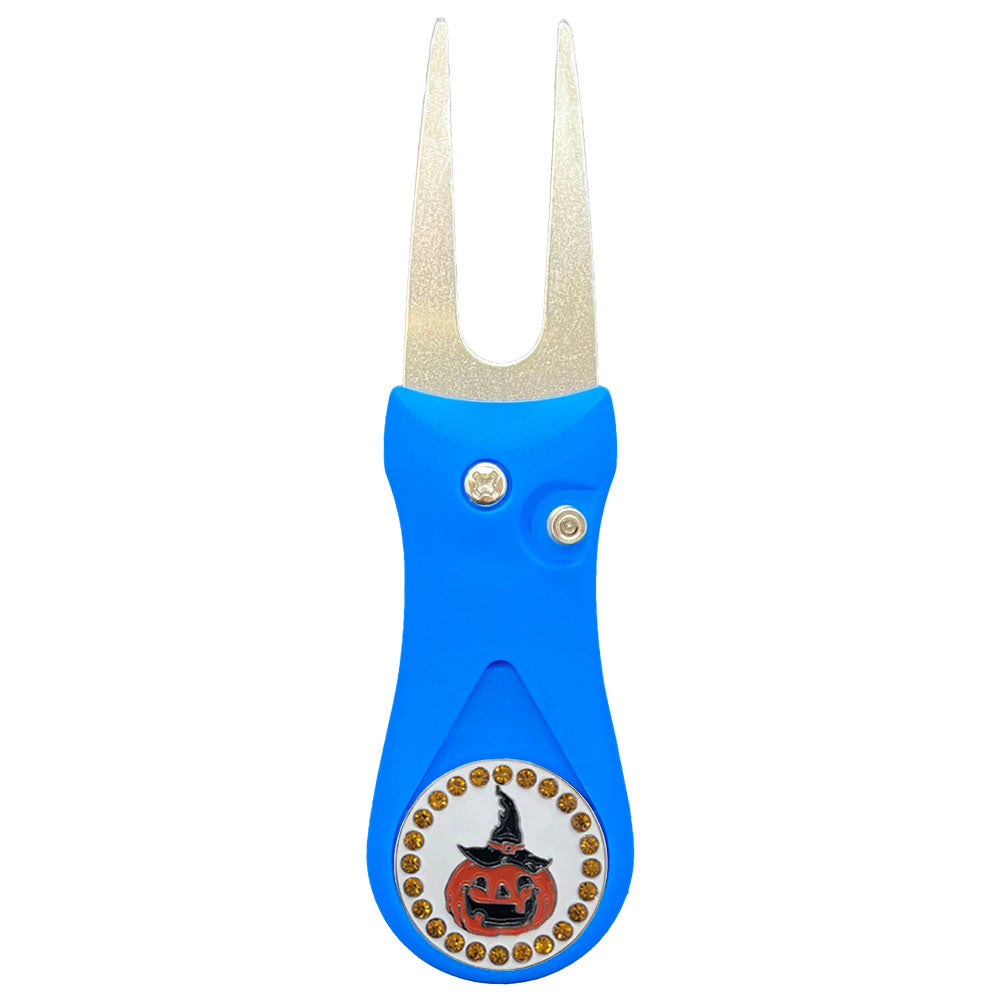 Giggle Golf Bling Pumpkin Ball Marker On A Plastic, Blue, Divot Repair Tool