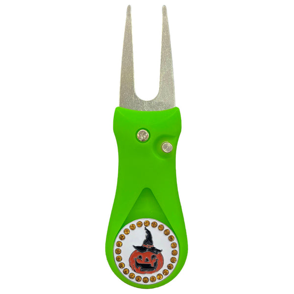 Giggle Golf Bling Pumpkin Ball Marker On A Plastic, Green, Divot Repair Tool