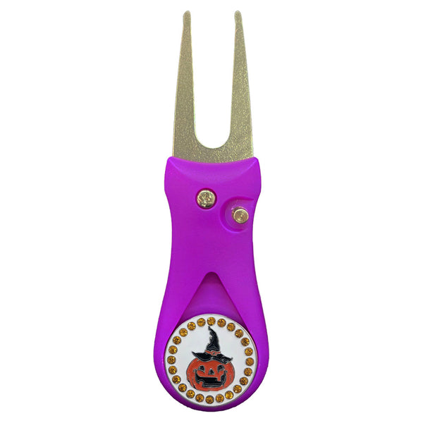 Giggle Golf Bling Pumpkin Ball Marker On A Plastic, Purple, Divot Repair Tool