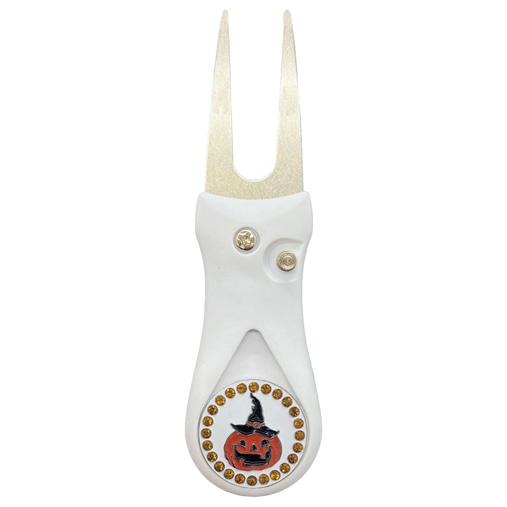 Giggle Golf Bling Pumpkin Ball Marker On A Plastic, White, Divot Repair Tool