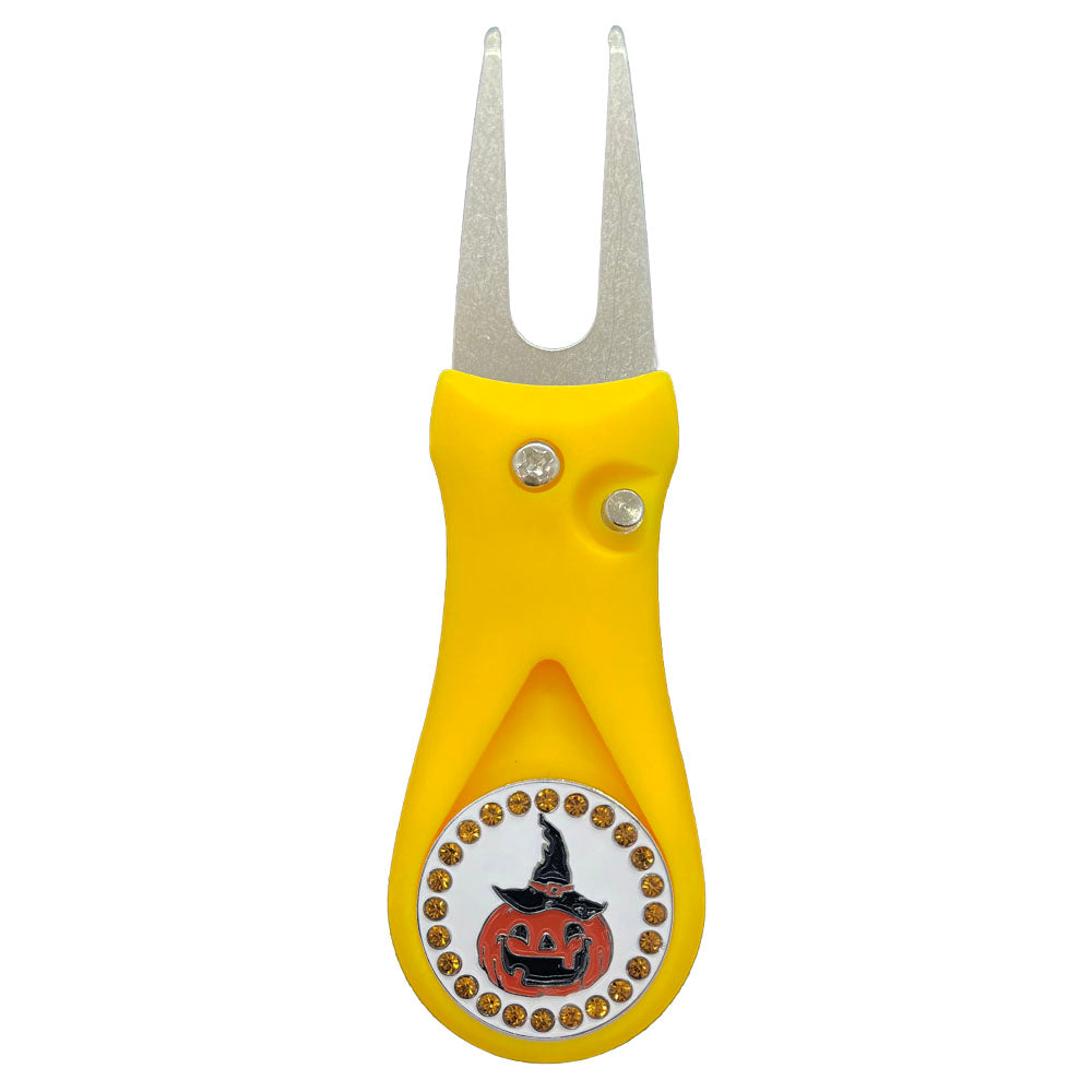 Giggle Golf Bling Pumpkin Ball Marker On A Plastic, Yellow, Divot Repair Tool