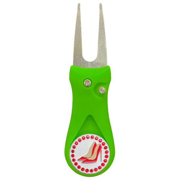 Giggle Golf Bling Red High Heels Ball Marker On A Plastic, Green, Divot Repair Tool