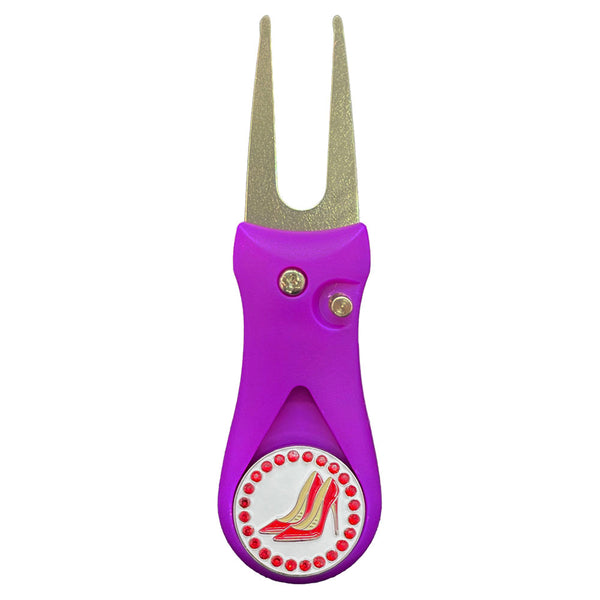 Giggle Golf Bling Red High Heels Ball Marker On A Plastic, Purple, Divot Repair Tool