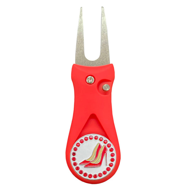 Giggle Golf Bling Red High Heels Ball Marker On A Plastic, Red, Divot Repair Tool