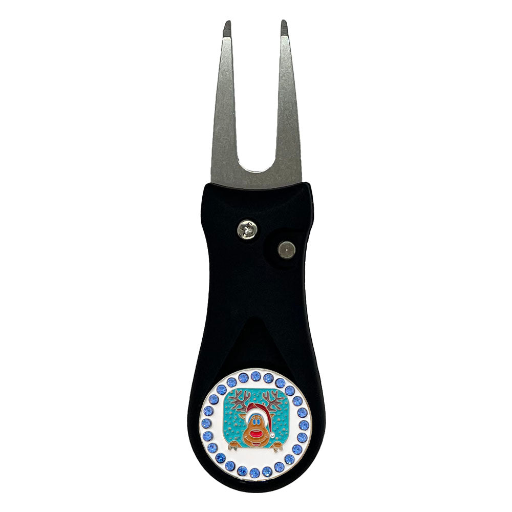 Giggle Golf Bling Reindeer Ball Marker On A Plastic, Black, Divot Repair Tool