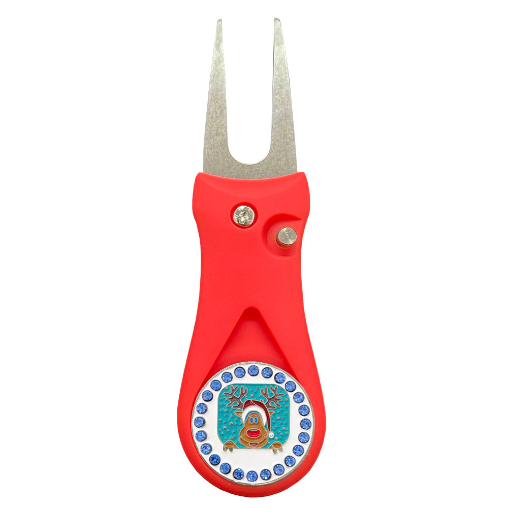 Giggle Golf Bling Reindeer Ball Marker On A Plastic, Red, Divot Repair Tool