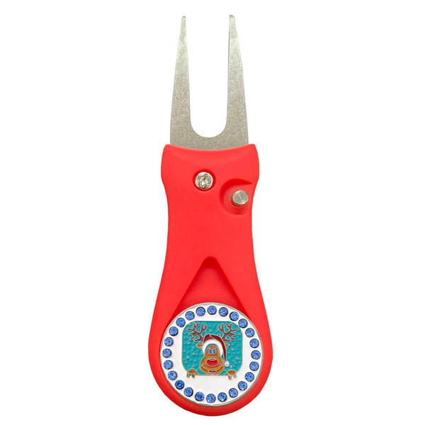 Giggle Golf Bling Reindeer Ball Marker On A Plastic, Red, Divot Repair Tool