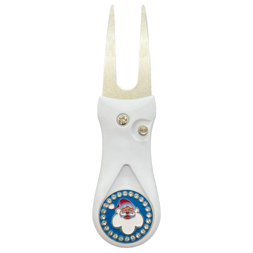 Giggle Golf Bling Santa Ball Marker On A Plastic, White, Divot Repair Tool