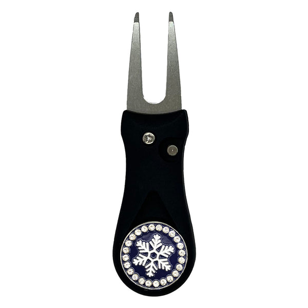 Giggle Golf Bling Snowflake Ball Marker On A Plastic, Black, Divot Repair Tool