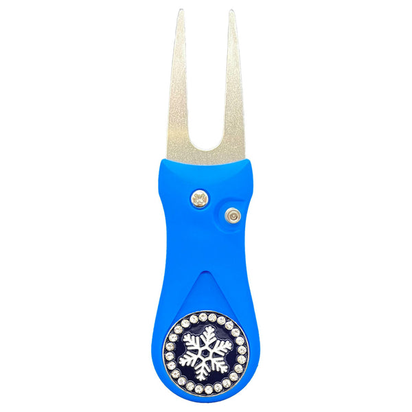 Giggle Golf Bling Snowflake Ball Marker On A Plastic, Blue, Divot Repair Tool