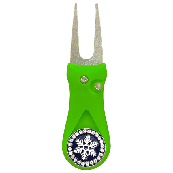 Giggle Golf Bling Snowflake Ball Marker On A Plastic, Green, Divot Repair Tool