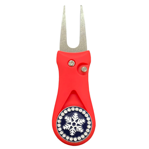 Giggle Golf Bling Snowflake Ball Marker On A Plastic, Red, Divot Repair Tool
