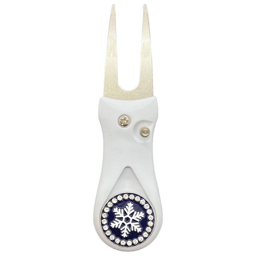 Giggle Golf Bling Snowflake Ball Marker On A Plastic, White, Divot Repair Tool