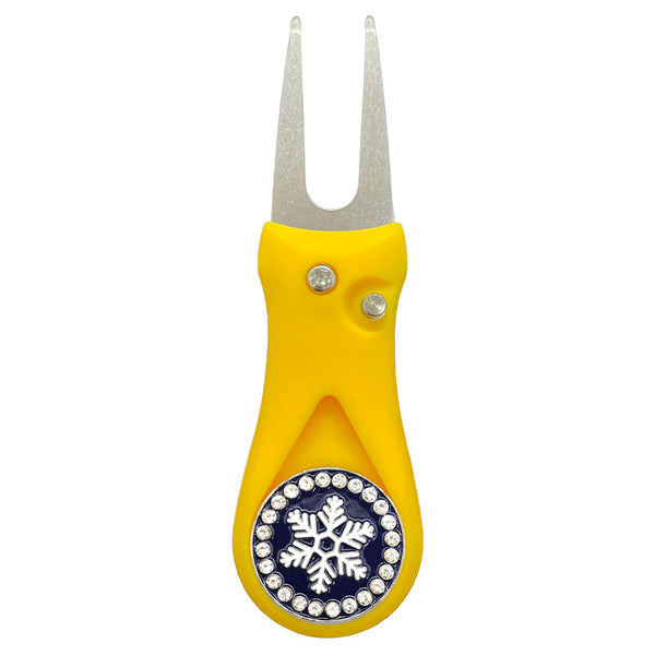 Giggle Golf Bling Snowflake Ball Marker On A Plastic, Yellow, Divot Repair Tool