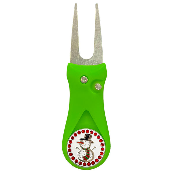 Giggle Golf Bling Snowman Ball Marker On A Plastic, Green, Divot Repair Tool