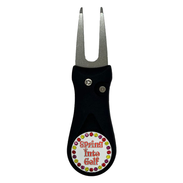 Giggle Golf Bling Spring Into Golf Ball Marker On A Plastic, Black, Divot Repair Tool