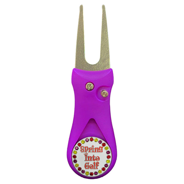 Giggle Golf Bling Spring Into Golf Ball Marker On A Plastic, Purple, Divot Repair Tool
