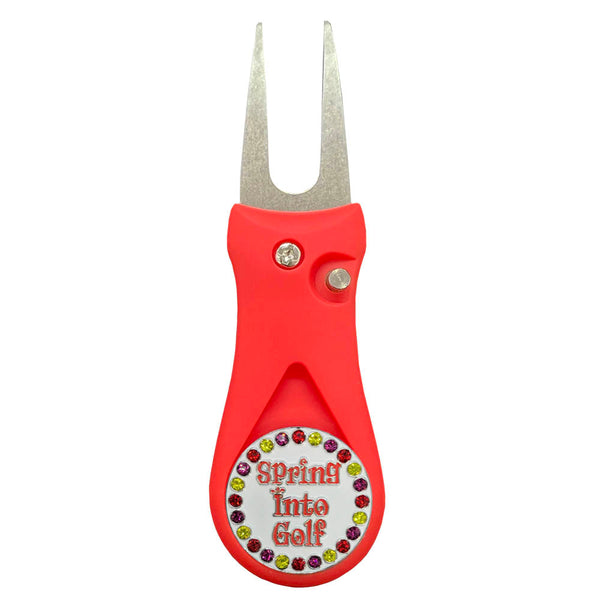 Giggle Golf Bling Spring Into Golf Ball Marker On A Plastic, Red, Divot Repair Tool