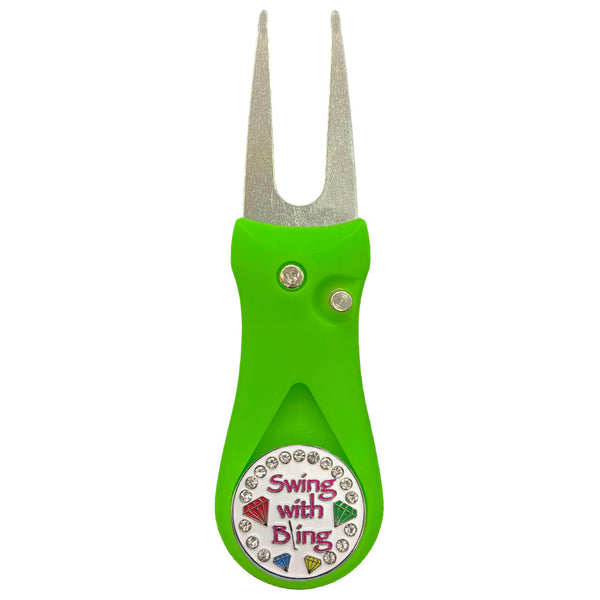 Giggle Golf Swing With Bling Ball Marker On A Plastic, Green, Divot Repair Tool