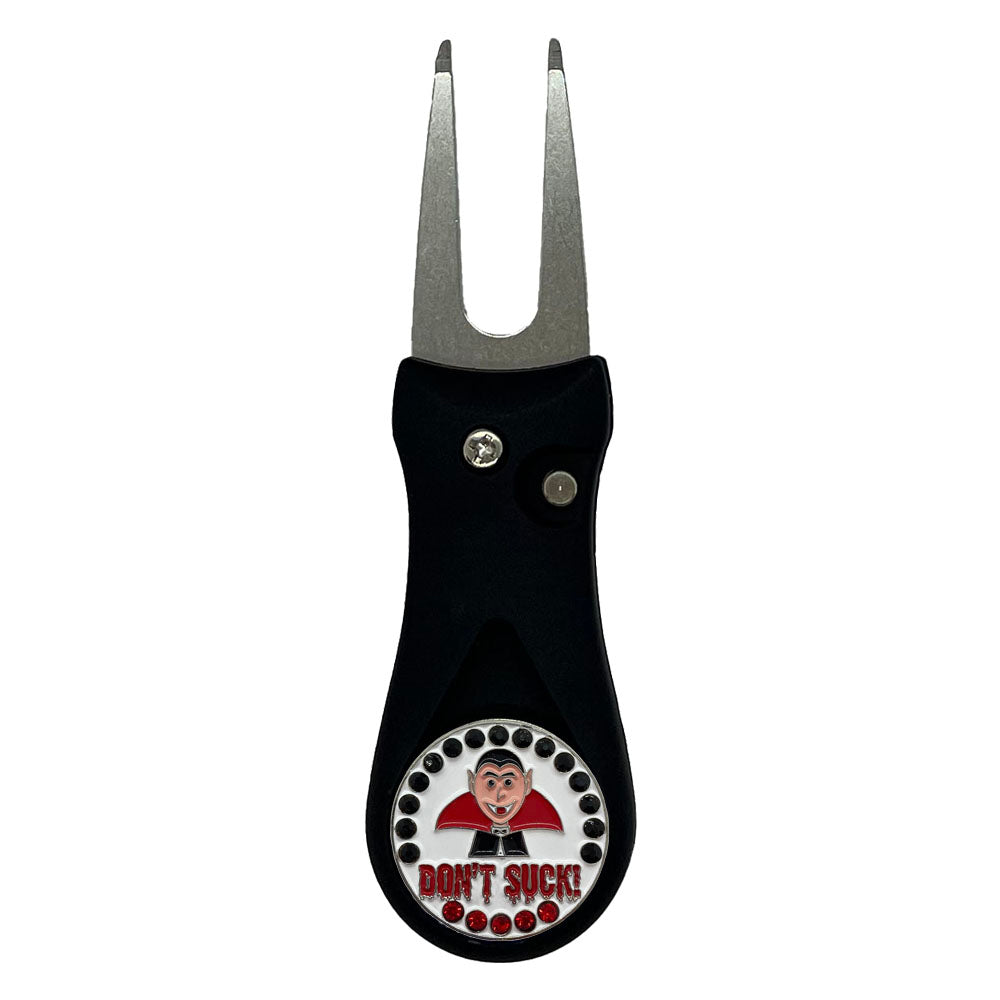 Giggle Golf Bling Dracula Vampire Ball Marker On A Plastic, Black, Divot Repair Tool