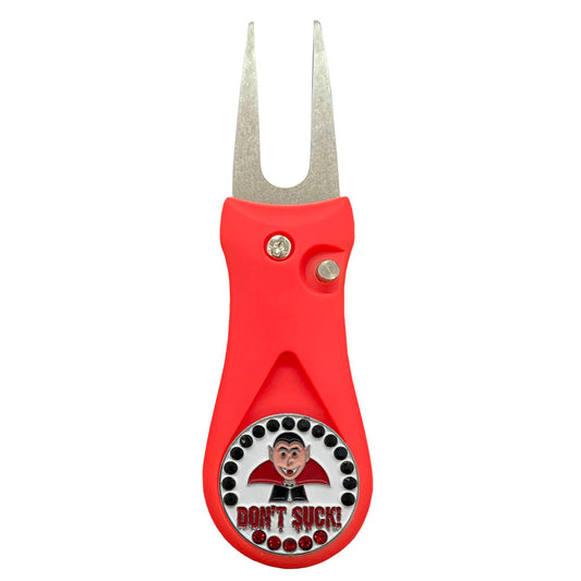 Giggle Golf Bling Dracula Vampire Ball Marker On A Plastic, Red, Divot Repair Tool