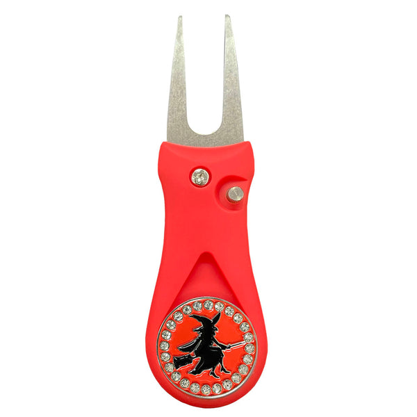 Giggle Golf Bling Witch Ball Marker On A Plastic, Red, Divot Repair Tool
