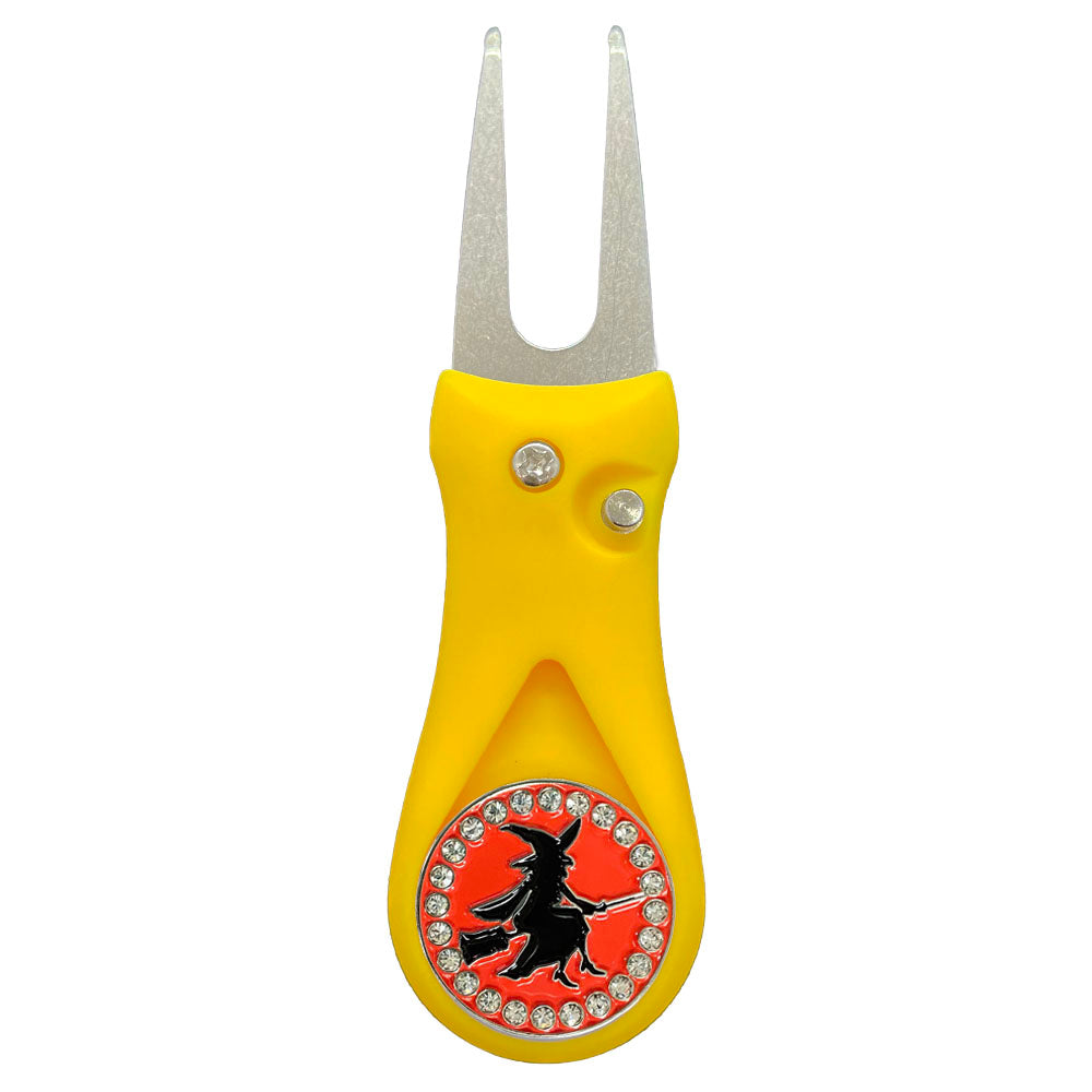 Giggle Golf Bling Witch Ball Marker On A Plastic, Yellow, Divot Repair Tool