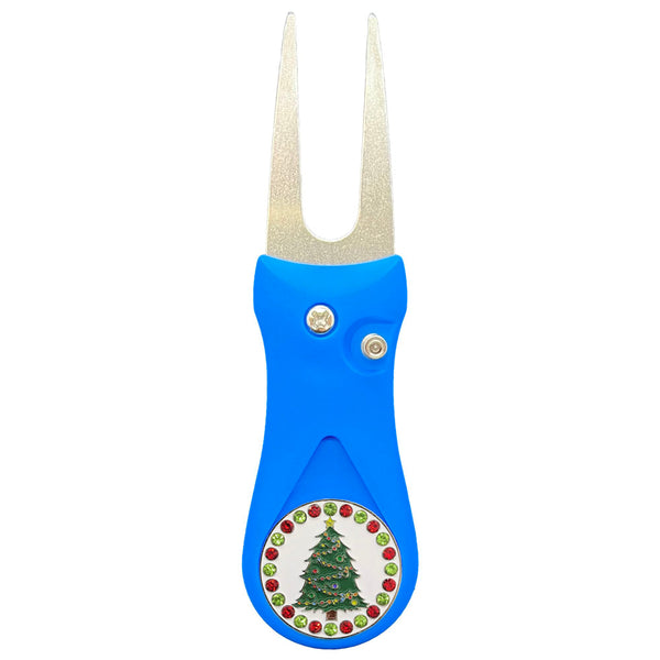 Giggle Golf Bling Christmas Tree Ball Marker On A Plastic, Blue, Divot Repair Tool