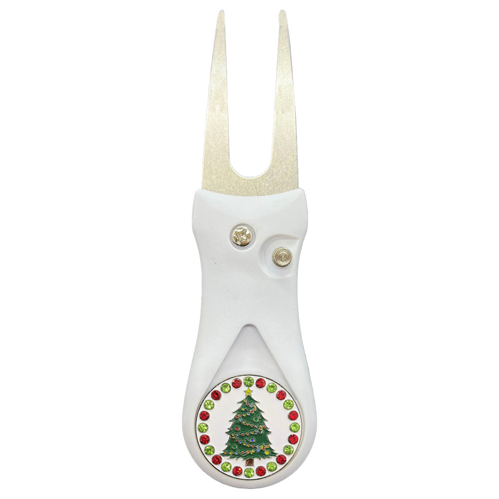 Giggle Golf Bling Christmas Tree Ball Marker On A Plastic, White, Divot Repair Tool