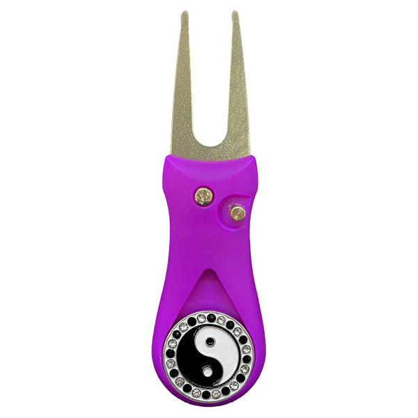 Giggle Golf Bling Yin Yang Ball Marker On A Plastic, Purple, Divot Repair Tool