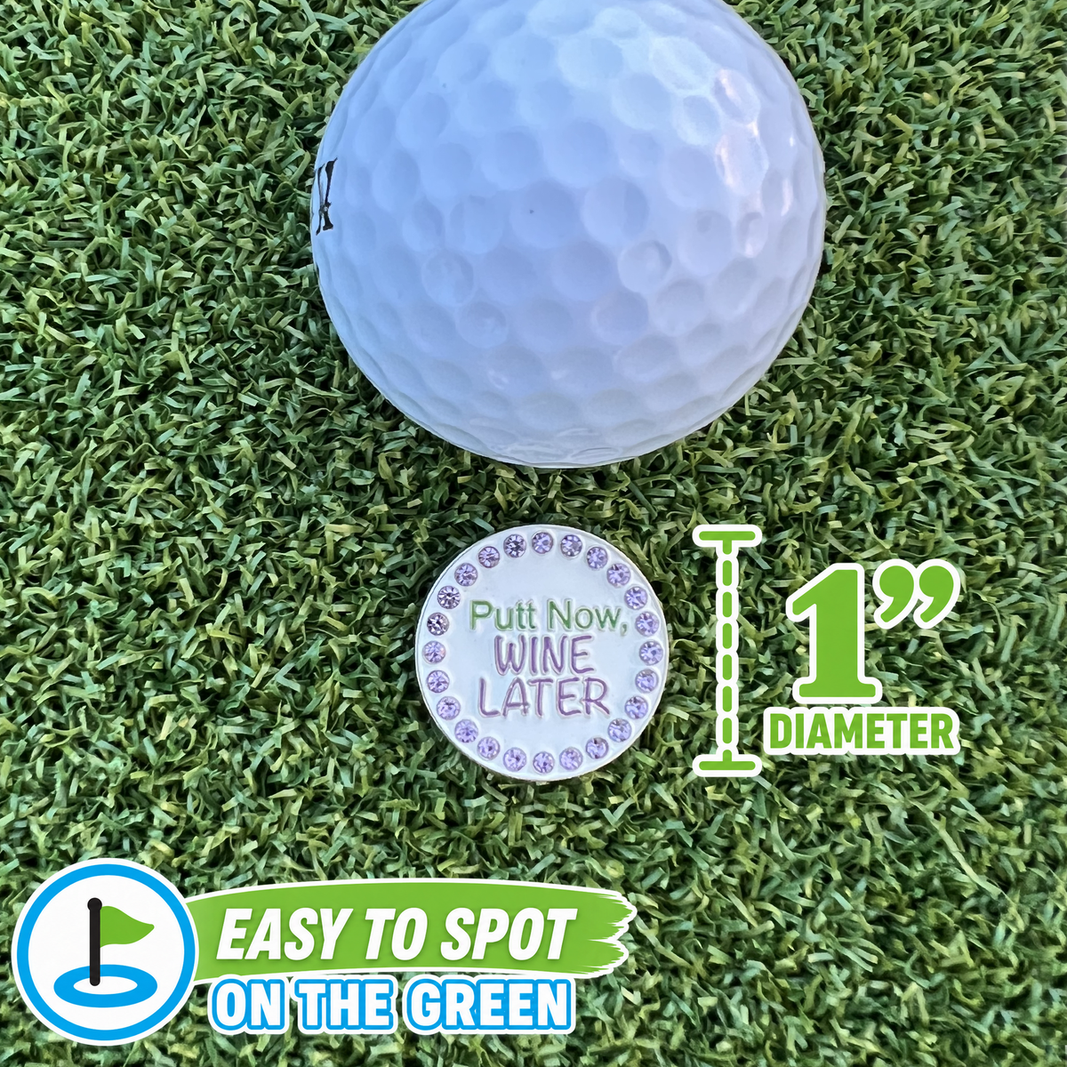 Bling Putt Now Wine Later Golf Ball Marker
