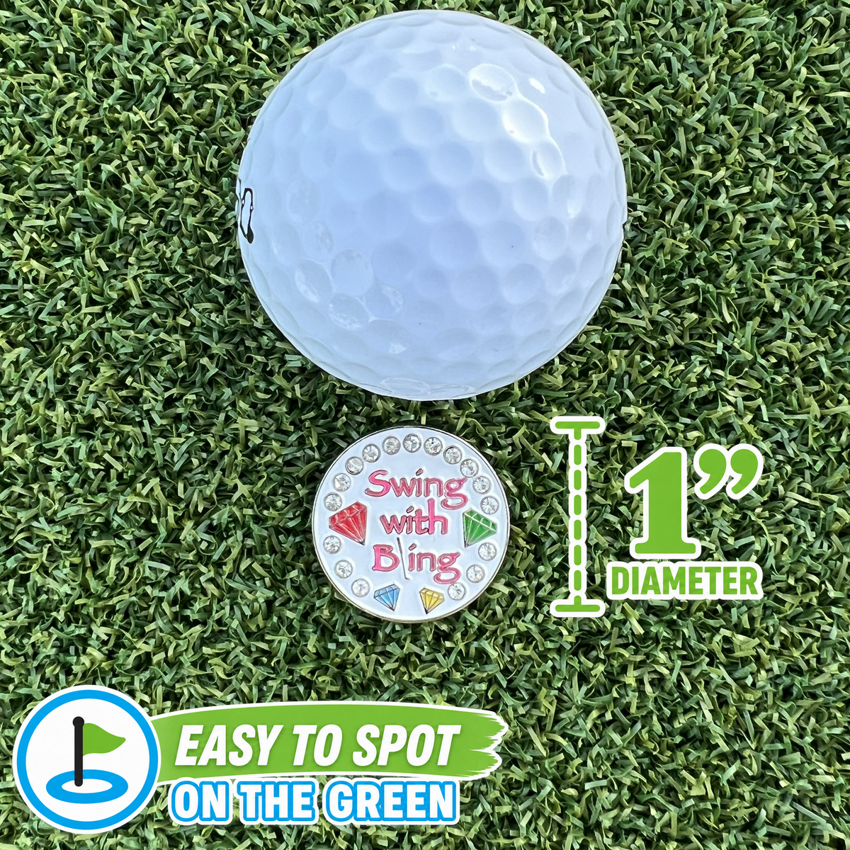 Bling Swing With Bling (White) Golf Ball Marker