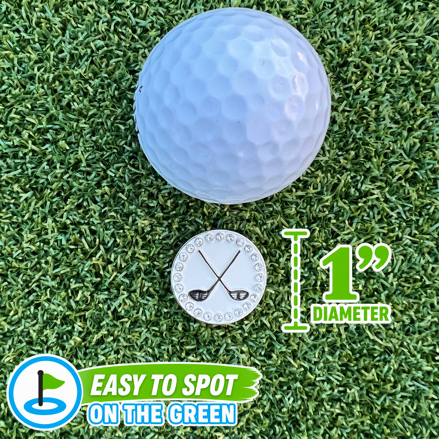 Bling Crossed Clubs Golf Ball Marker