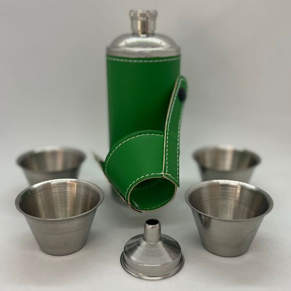 Giggle Golf 8 oz Green Flask With Four Shot Glasses And One Funnel