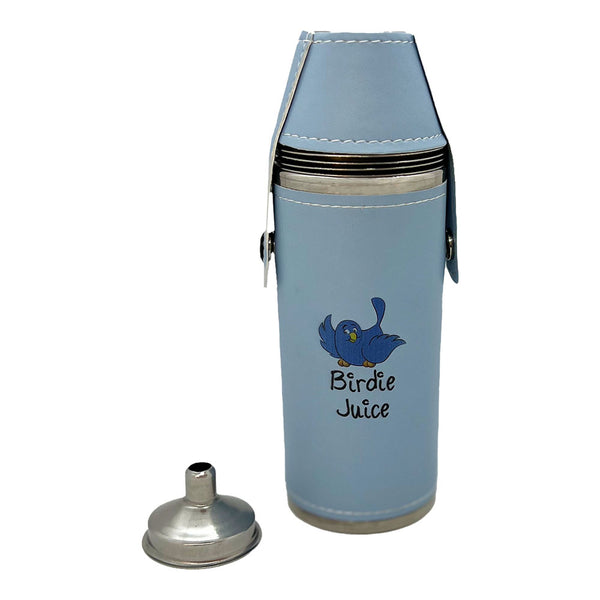 Birdie Juice 8 oz Light Blue Flask With Shot Glasses And Funnel