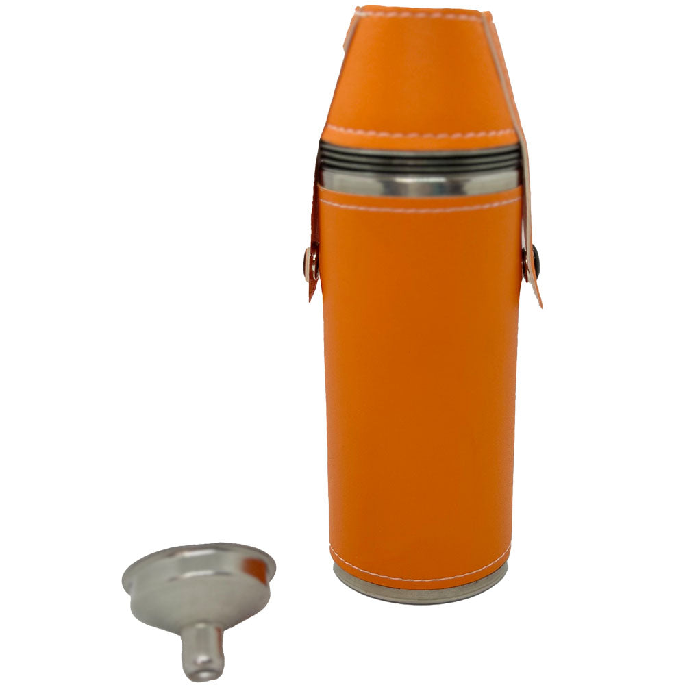 8 oz Orange Golf Flask With Four Shot Glasses