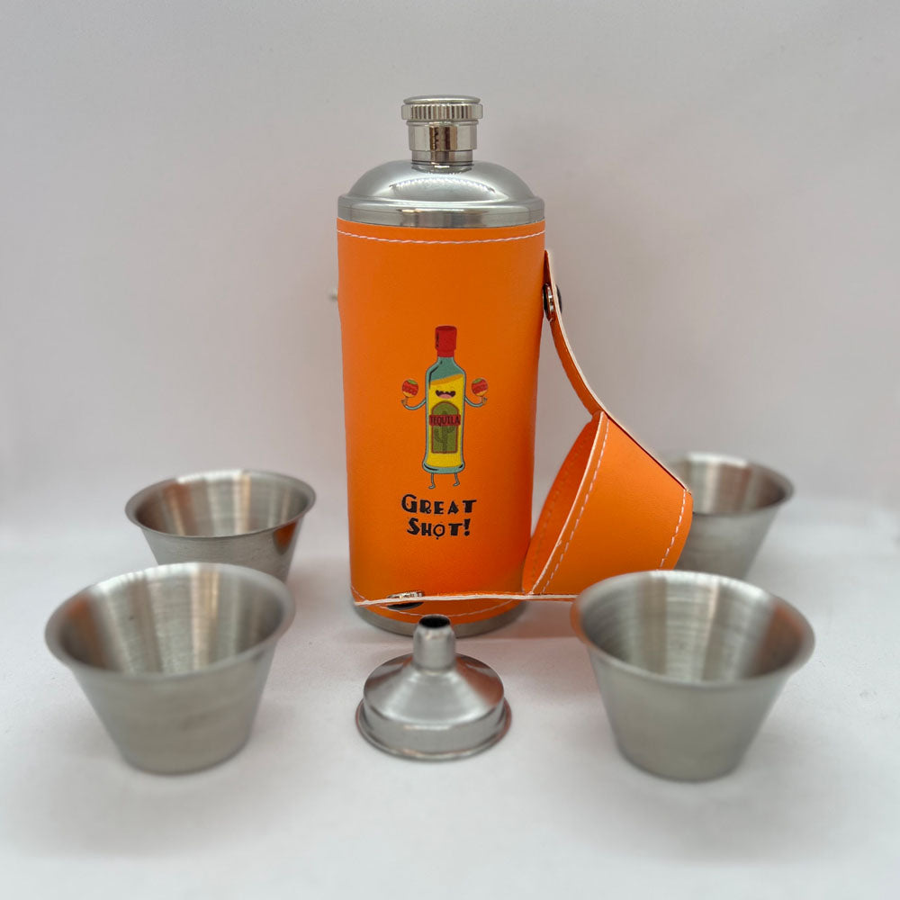 Giggle Golf Great Shot 8oz Flask With Shot Glasses & Funnel