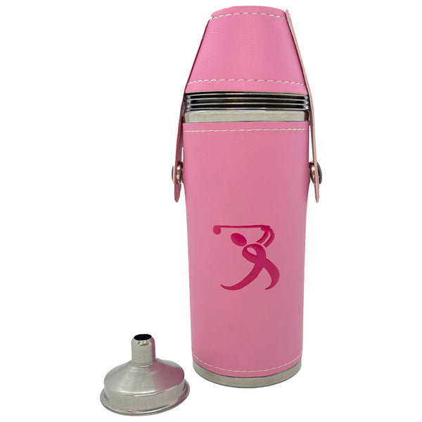 Giggle Golf Breast Cancer Golfer Pink Flask With Shot Glasses