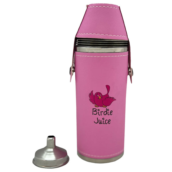 Birdie Juice 8 oz Light Blue Flask With Four Shot Glasses And One Funnel