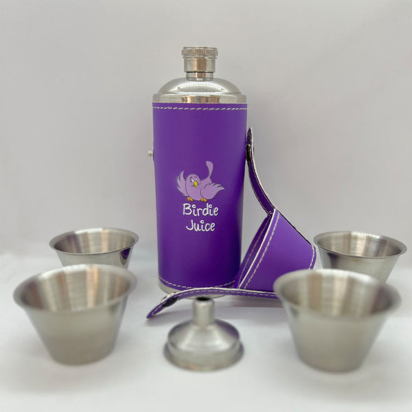 Giggle Golf Birdie Juice 8 oz Purple Flask With Shot Glasses