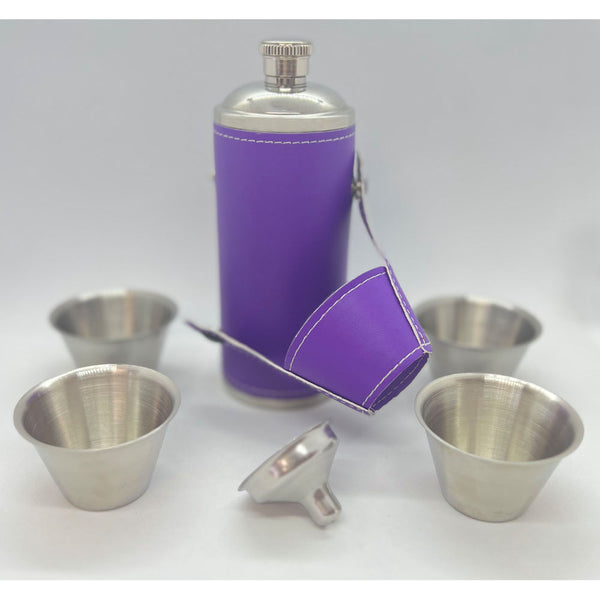 Giggle Golf 8 oz Purple Flask With 4 Shot Glasses And 1 Funnel
