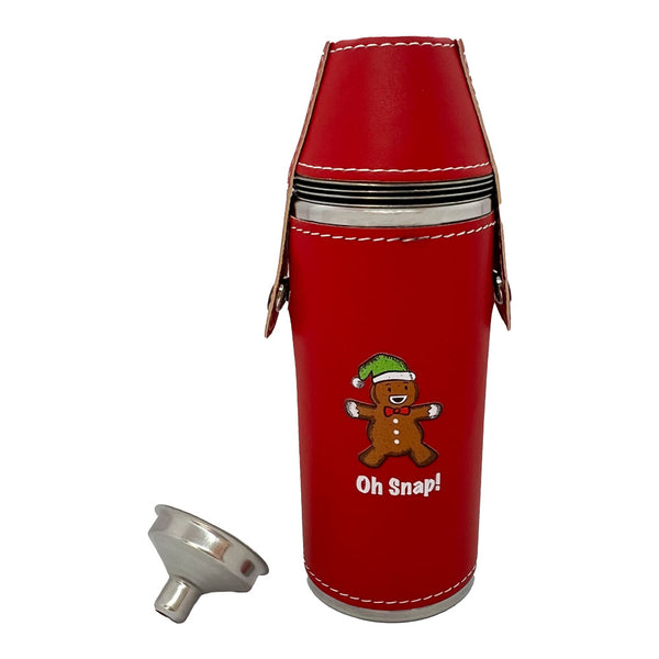 Giggle Golf 8 oz Red Flask With 4 Shot Glasses, Gingerbread Man Design