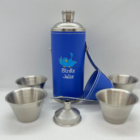 Birdie Juice 8 oz Royal Blue Flask With Shot Glasses