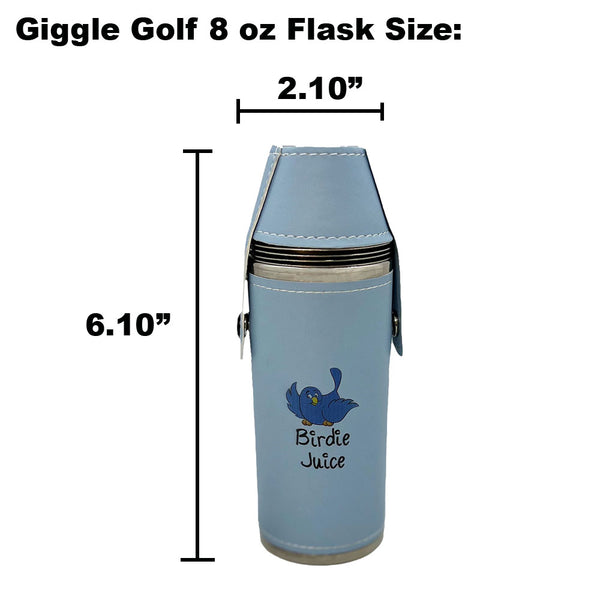 Giggle Golf 8 oz Flask Size - Light Blue Bottle With Birdie Juice Logo